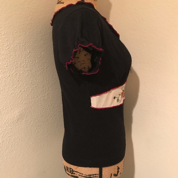 Xhilaration Short Sleeve Black and White Embroidered Top-M - Picture 5 of 16